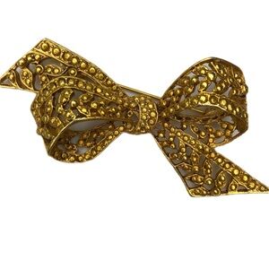 Vintage Gold tone Bow Reticulated Ribbon Brooch Jewelry